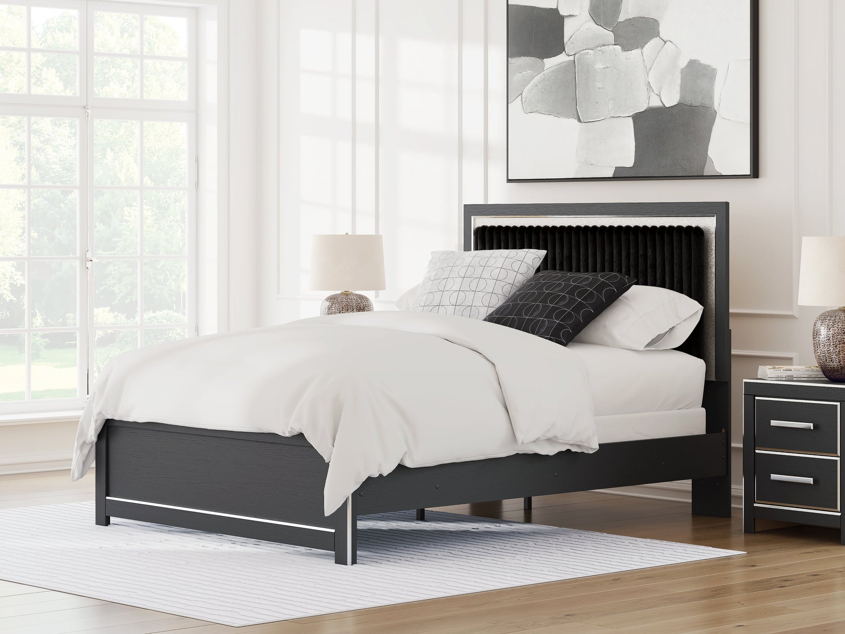 Zuraleus Black Queen Upholstered Panel Bed (Online Special Price) - Ornate Home