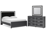 Zuraleus Black Queen Upholstered Panel Platform Bed, Dresser and Mirror (Online Special Price) - Ornate Home