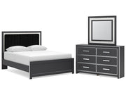 Zuraleus Black Queen Upholstered Panel Platform Bed, Dresser and Mirror (Online Special Price) - Ornate Home