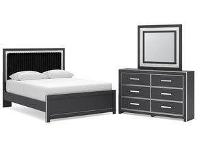 Zuraleus Black Queen Upholstered Panel Platform Bed, Dresser and Mirror (Online Special Price) - Ornate Home