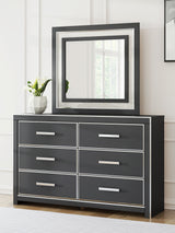 Zuraleus Black Queen Upholstered Panel Platform Bed, Dresser and Mirror (Online Special Price) - Ornate Home