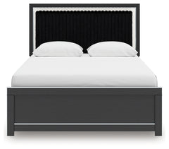Zuraleus Black Queen Upholstered Panel Platform Bed, Dresser and Mirror - Ornate Home