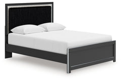 Zuraleus Black Queen Upholstered Panel Platform Bed, Dresser and Mirror - Ornate Home