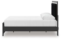 Zuraleus Black Queen Upholstered Panel Platform Bed, Dresser and Mirror - Ornate Home