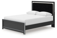 Zuraleus Black Queen Upholstered Panel Platform Bed, Dresser and Mirror - Ornate Home