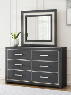 Zuraleus Black Queen Upholstered Panel Platform Bed, Dresser and Mirror - Ornate Home