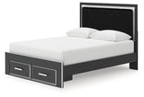 Zuraleus Black Queen Upholstered Panel Platform Storage Bed, Dresser and Mirror (Online Special Price) - Ornate Home