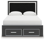 Zuraleus Black Queen Upholstered Panel Platform Storage Bed, Dresser and Mirror - Ornate Home