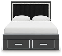 Zuraleus Black Queen Upholstered Panel Platform Storage Bed, Dresser and Mirror - Ornate Home
