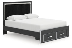 Zuraleus Black Queen Upholstered Panel Platform Storage Bed, Dresser and Mirror - Ornate Home