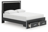 Zuraleus Black Queen Upholstered Panel Platform Storage Bed, Dresser and Mirror - Ornate Home