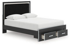 Zuraleus Black Queen Upholstered Panel Platform Storage Bed, Dresser and Mirror - Ornate Home