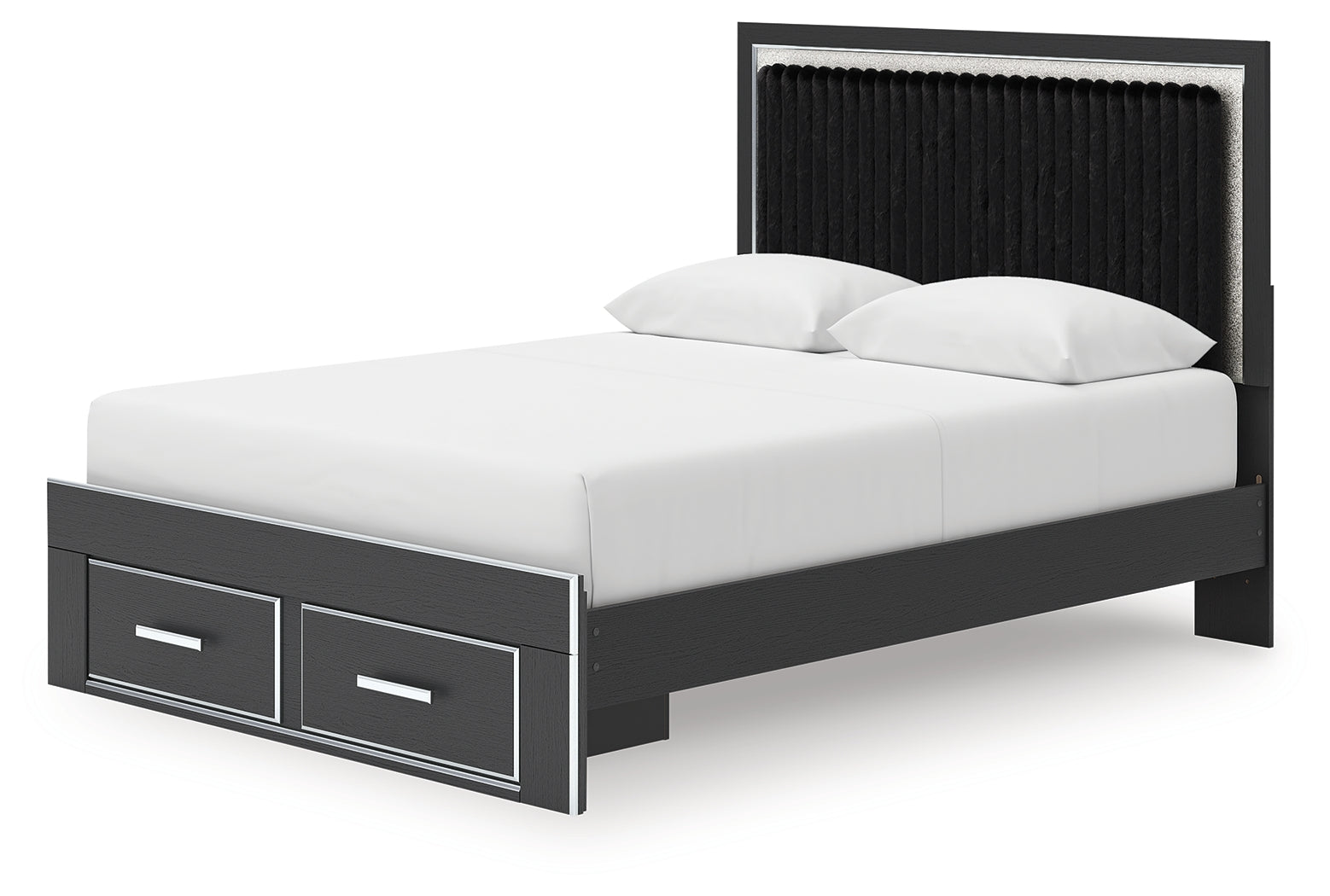Zuraleus Black Queen Upholstered Panel Platform Storage Bed, Dresser and Mirror - Ornate Home