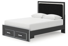 Zuraleus Black Queen Upholstered Panel Platform Storage Bed, Dresser and Mirror - Ornate Home