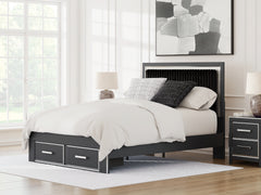Zuraleus Black Queen Upholstered Panel Platform Storage Bed, Dresser and Mirror - Ornate Home