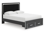 Zuraleus Black Queen Upholstered Panel Platform Storage Bed (Online Special Price) - Ornate Home