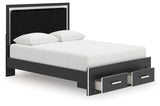 Zuraleus Black Queen Upholstered Panel Platform Storage Bed (Online Special Price) - Ornate Home