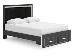 Zuraleus Black Queen Upholstered Panel Platform Storage Bed - Ornate Home
