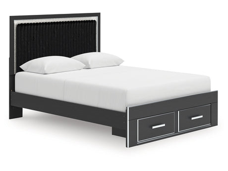 Zuraleus Black Queen Upholstered Panel Platform Storage Bed - Ornate Home