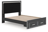 Zuraleus Black Queen Upholstered Panel Platform Storage Bed - Ornate Home