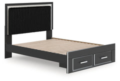 Zuraleus Black Queen Upholstered Panel Platform Storage Bed - Ornate Home