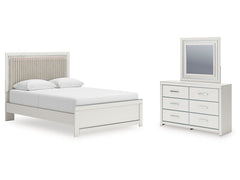 Zuraleus Brown/White Queen Upholstered Panel Platform Bed, Dresser and Mirror - Ornate Home