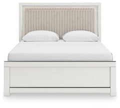 Zuraleus Brown/White Queen Upholstered Panel Platform Bed, Dresser and Mirror - Ornate Home