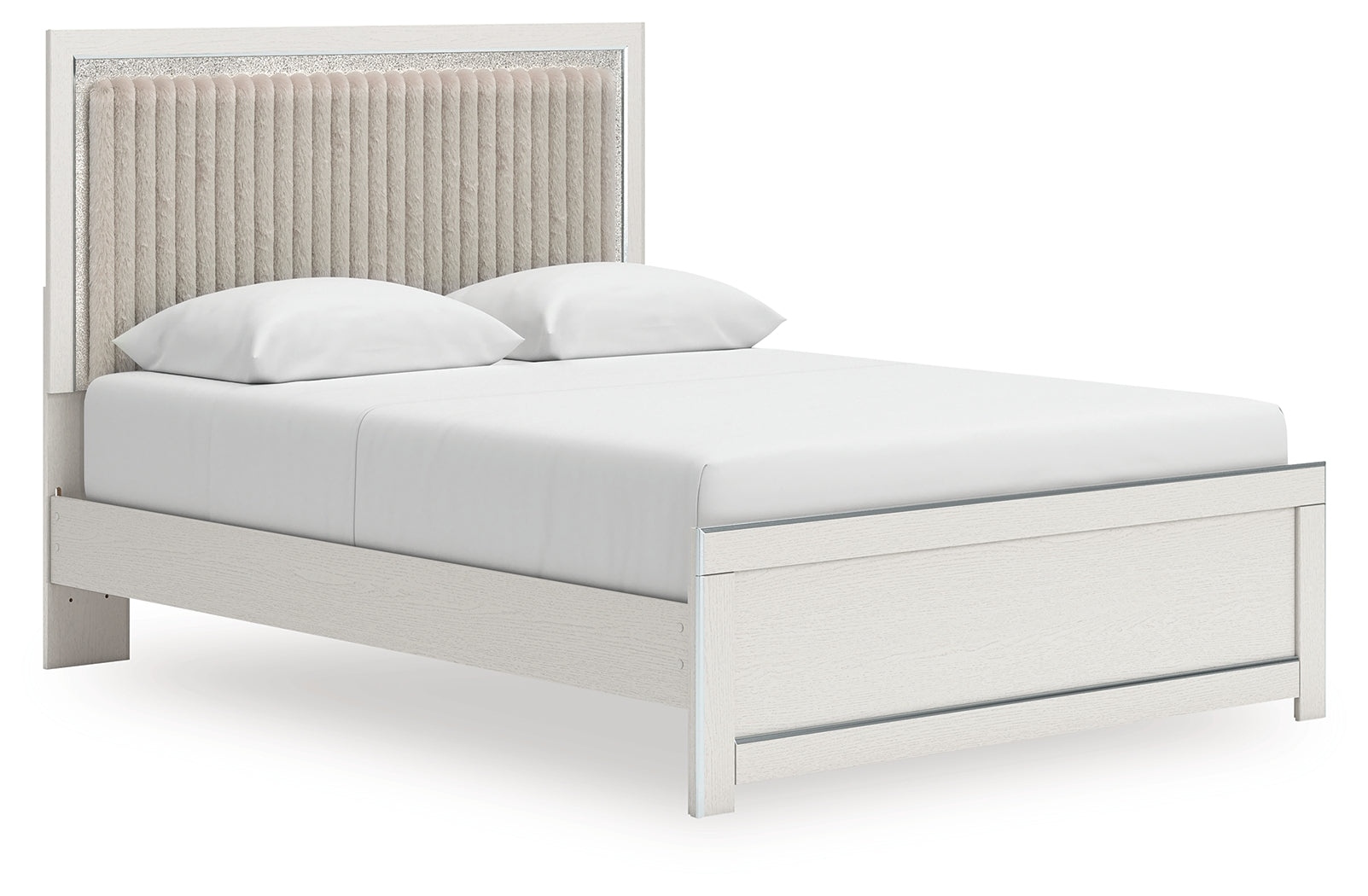 Zuraleus Brown/White Queen Upholstered Panel Platform Bed, Dresser and Mirror - Ornate Home