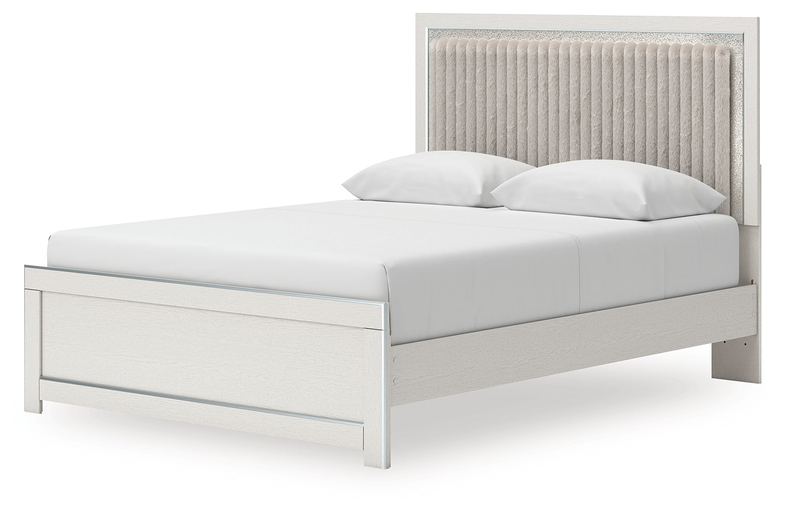 Zuraleus Brown/White Queen Upholstered Panel Platform Bed, Dresser and Mirror - Ornate Home