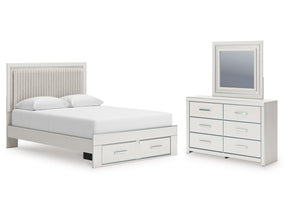 Zuraleus Brown/White Queen Upholstered Panel Platform Storage Bed, Dresser and Mirror (Online Special Price) - Ornate Home