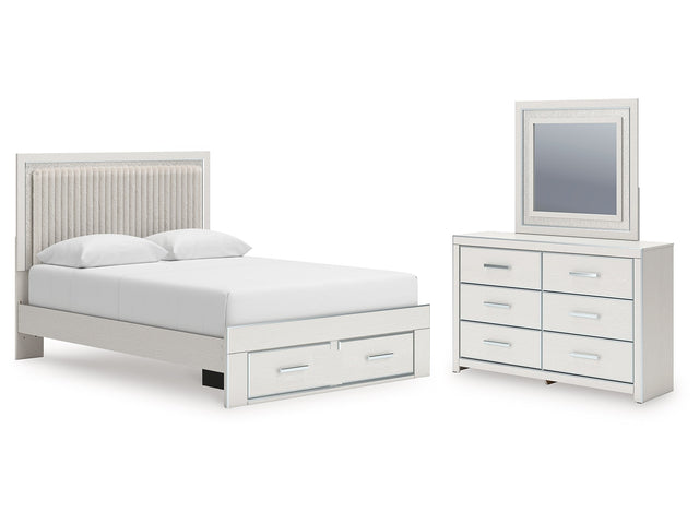 Zuraleus Brown/White Queen Upholstered Panel Platform Storage Bed, Dresser and Mirror (Online Special Price) - Ornate Home