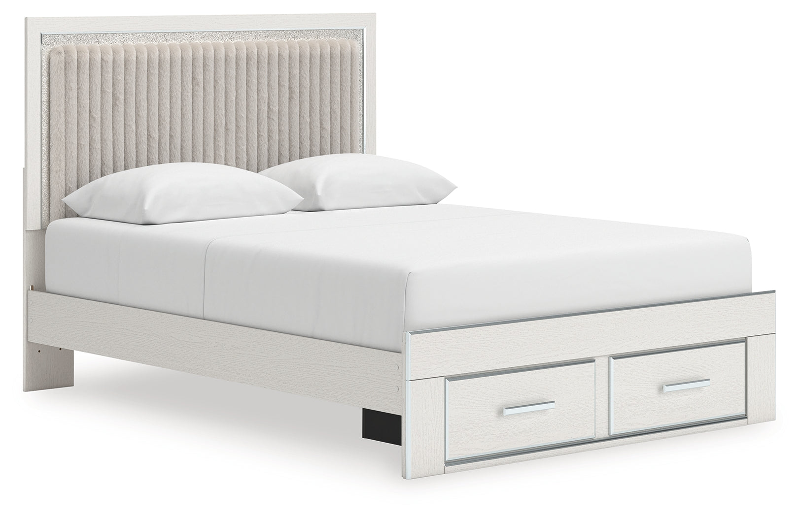Zuraleus Brown/White Queen Upholstered Panel Platform Storage Bed, Dresser and Mirror (Online Special Price) - Ornate Home