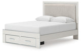 Zuraleus Brown/White Queen Upholstered Panel Platform Storage Bed, Dresser and Mirror (Online Special Price) - Ornate Home