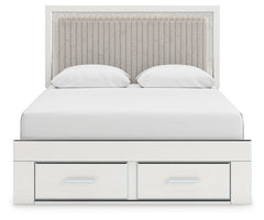Zuraleus Brown/White Queen Upholstered Panel Platform Storage Bed, Dresser and Mirror - Ornate Home