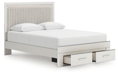 Zuraleus Brown/White Queen Upholstered Panel Platform Storage Bed, Dresser and Mirror - Ornate Home