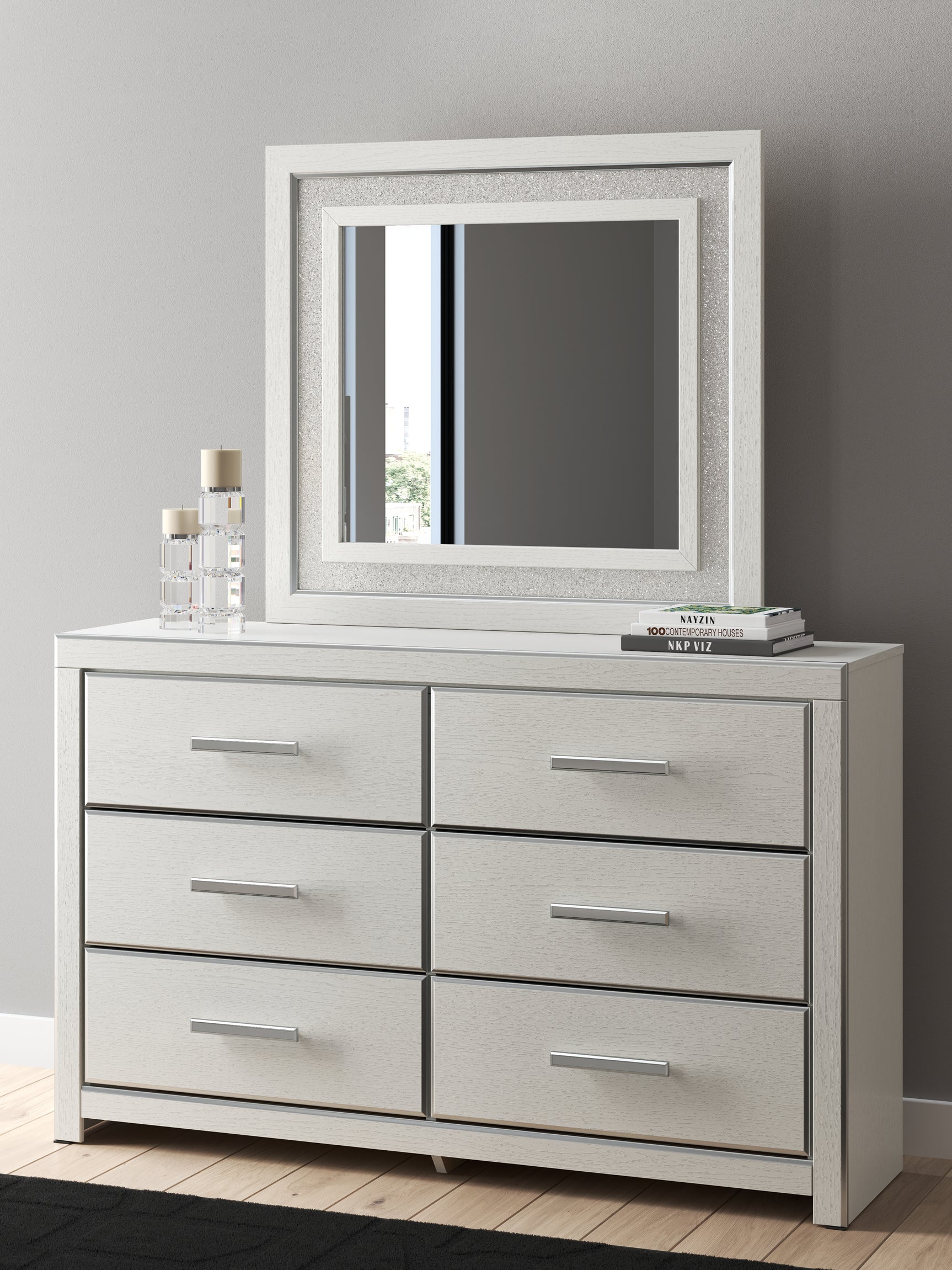 Zuraleus Brown/White Queen Upholstered Panel Platform Storage Bed, Dresser and Mirror - Ornate Home