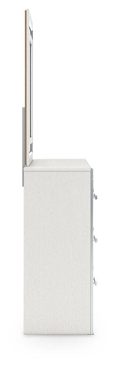 Zuraleus White King Upholstered Panel Bed, Dresser, Mirror and Nightstand - Ornate Home