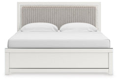 Zuraleus White King Upholstered Panel Bed, Dresser, Mirror and Nightstand - Ornate Home