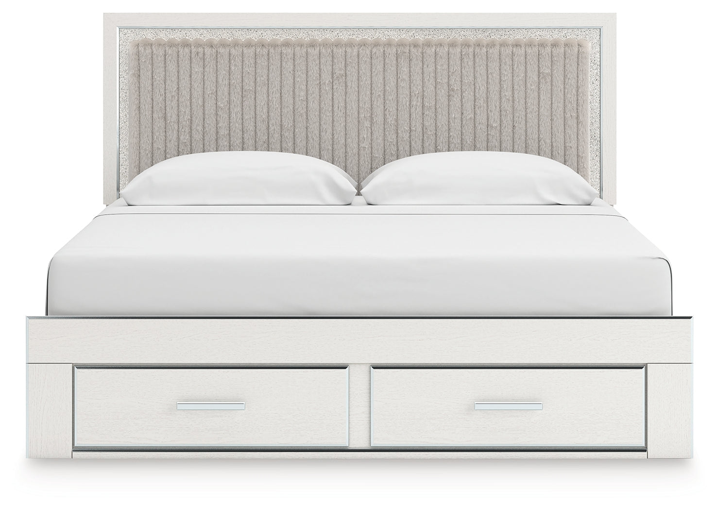 Zuraleus White King Upholstered Panel Platform Storage Bed (Online Special Price) - Ornate Home
