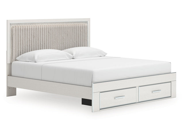 Zuraleus White King Upholstered Panel Platform Storage Bed - Ornate Home
