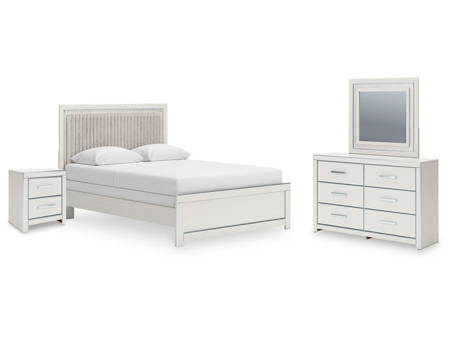 Zuraleus White Queen Upholstered Panel Bed, Dresser, Mirror and Nightstand (Online Special Price) - Ornate Home