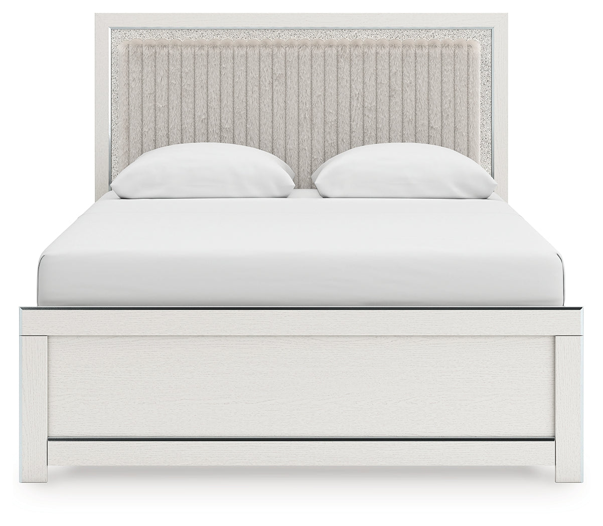 Zuraleus White Queen Upholstered Panel Bed, Dresser, Mirror and Nightstand (Online Special Price) - Ornate Home