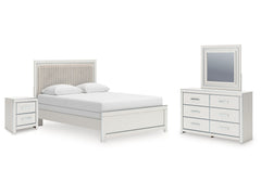 Zuraleus White Queen Upholstered Panel Bed, Dresser, Mirror and Nightstand - Ornate Home