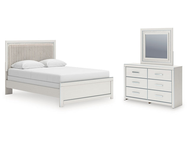 Zuraleus White Queen Upholstered Panel Bed, Dresser and Mirror - Ornate Home