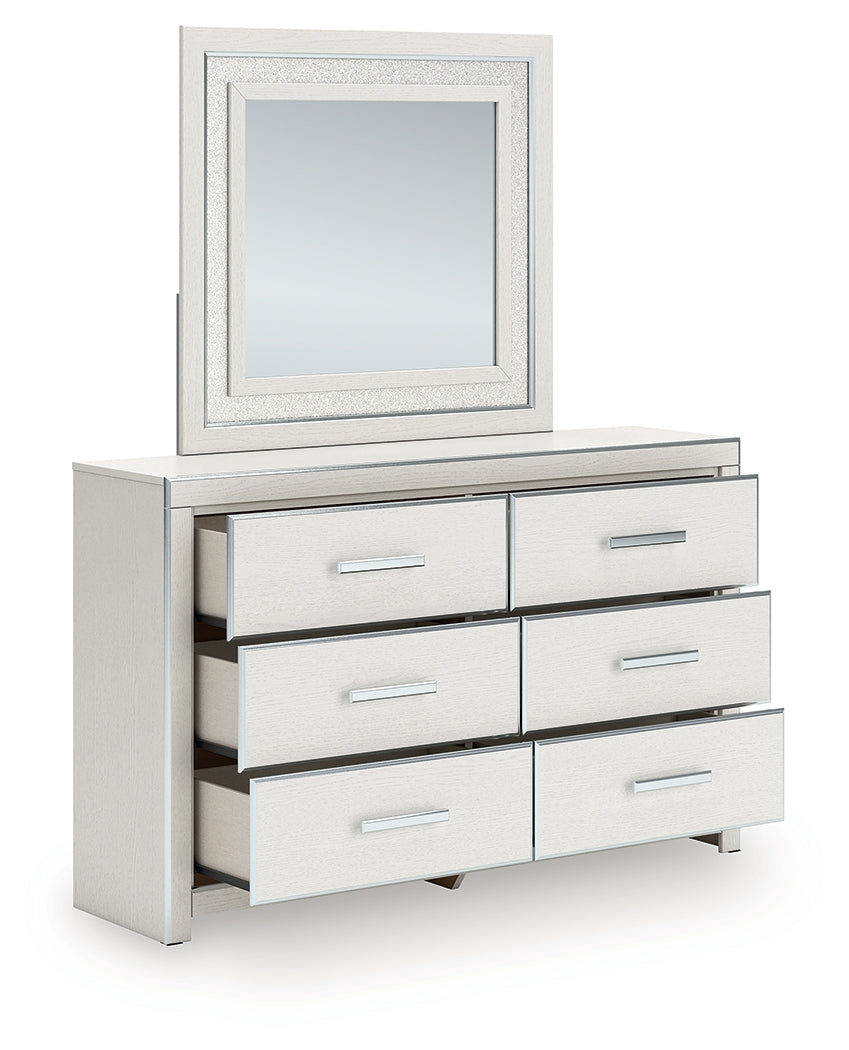 Zuraleus White Queen Upholstered Panel Bed, Dresser and Mirror - Ornate Home