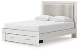 Zuraleus White Queen Upholstered Panel Platform Storage Bed (Online Special Price) - Ornate Home