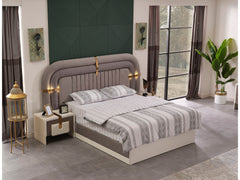 Zurich Taupe/White Bedroom Set (Queen Frame With Headboard & Dresser With Mirror & 2 Nightstand) - Ornate Home