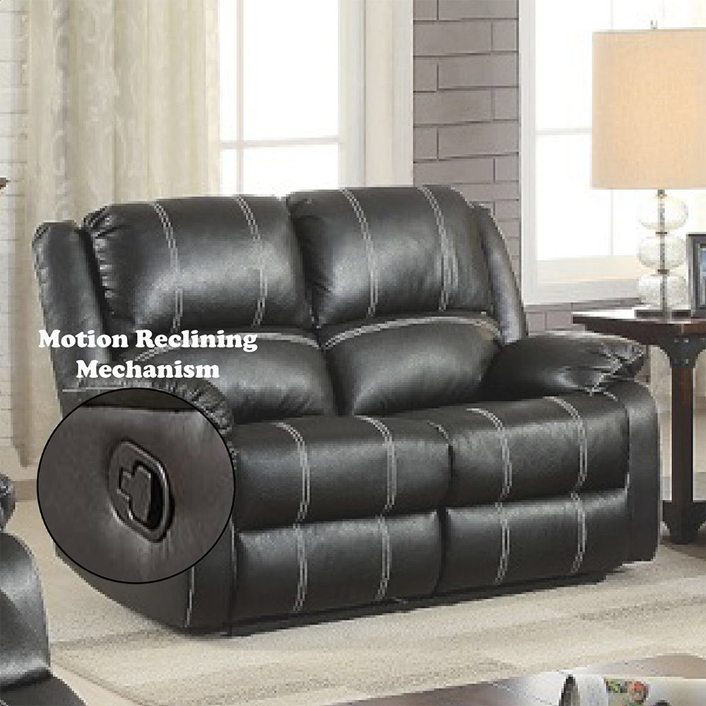 Zuriel Black Synthetic Leather Motion Loveseat - Ornate Home