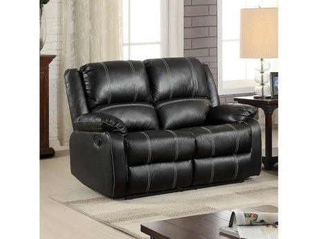 Zuriel Black Synthetic Leather Motion Loveseat - Ornate Home