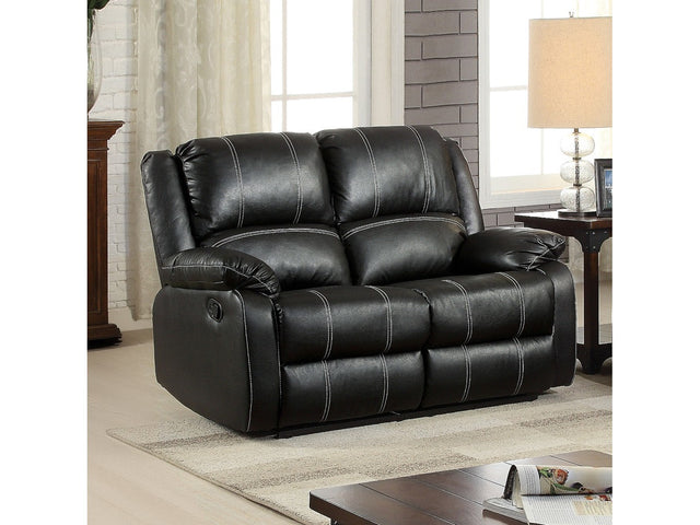 Zuriel Black Synthetic Leather Motion Loveseat - Ornate Home